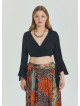 Tied Spanish Sleeve Black Plus Size Blouse 4623